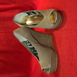 Suede open-toe wedges